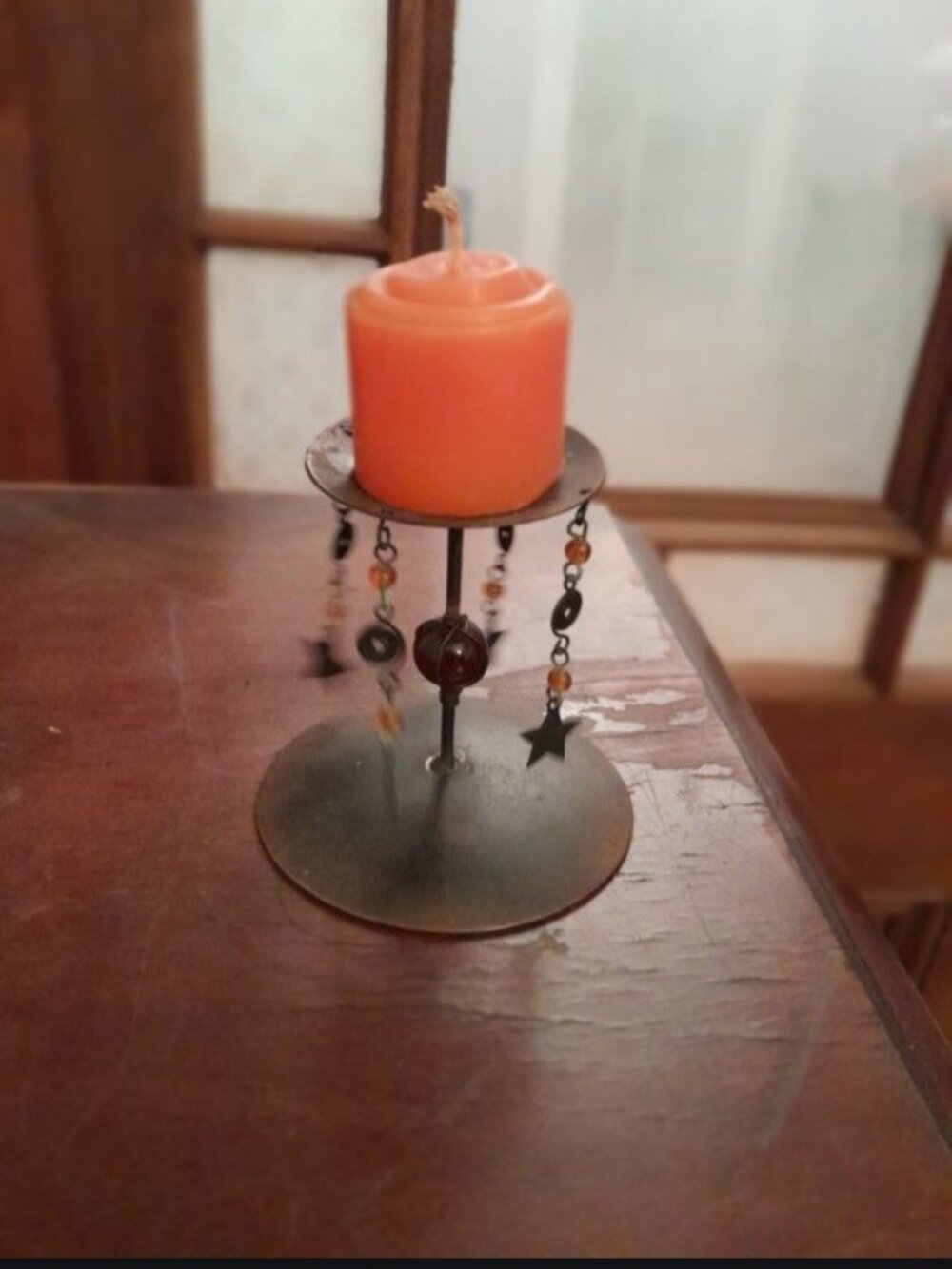 Vintage Starry Metal And Bead Candle Stand